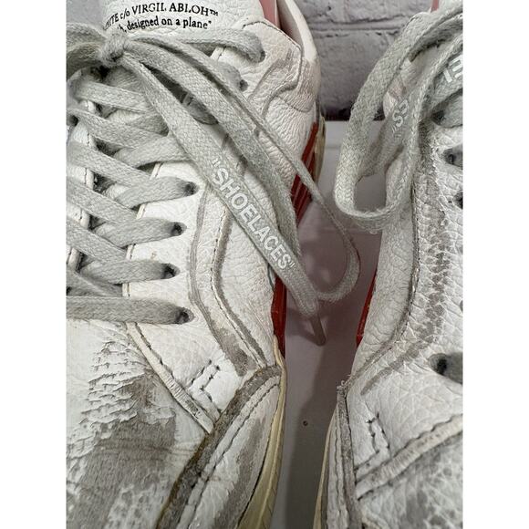 Off White Low Vulcanized Distressed Leather Sneaker White Men\'s Size 41 / US 9